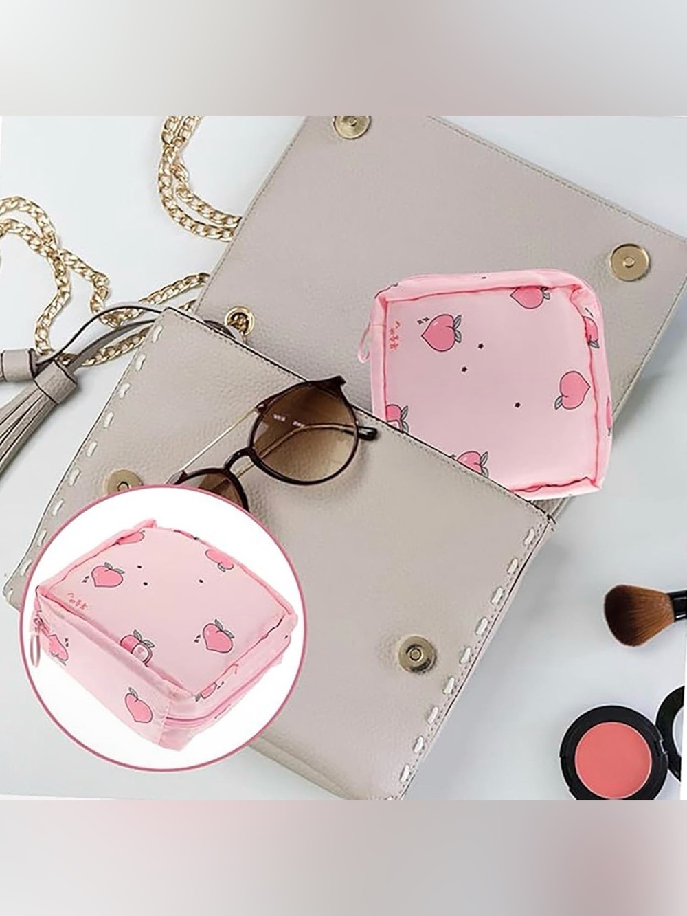 Pink Peach Print Women's Travel Pouch - Picture 3 of 4
